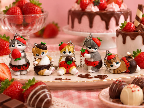 Mofusand Cat Strawberry Chocolate Small Figure Keychain 5 Pieces Set (In-stock)