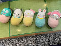Sanrio Character Baby Sleeping Velvet Fur Figure Keychain 5 Pieces Set (In-stock)